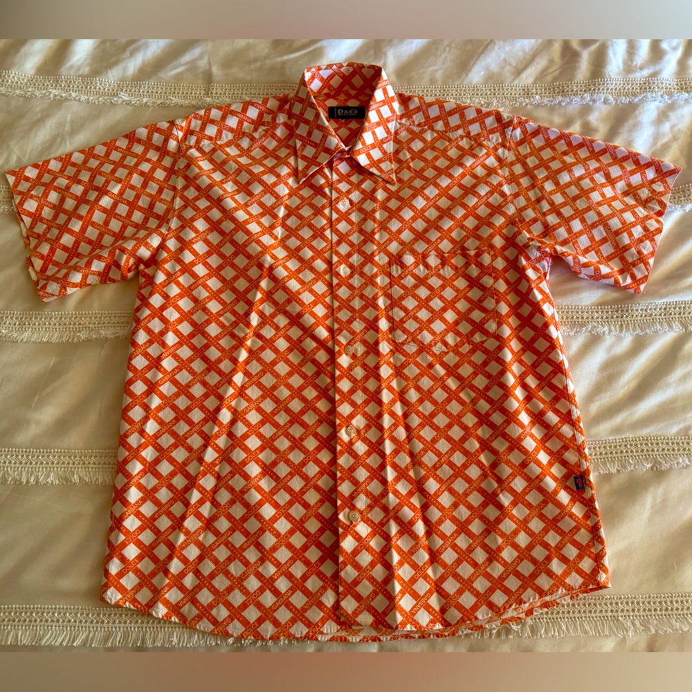 Dolce & Gabbana Name Logo Print Orange and White Button Down.